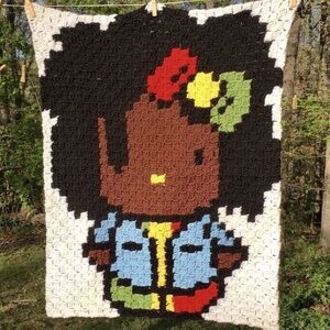 Rasta Kitty Crochet Baby Blanket - Double-Sided C2C Pixel Art Throw 23x28.5" Cat